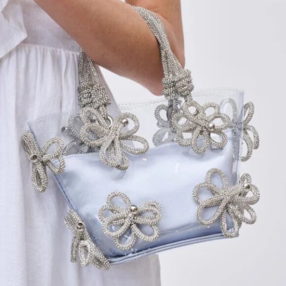 Urban Expressions Handbags - Urban Expressions Mariposa Clear Rhinestone Flower Evening Bag NWT